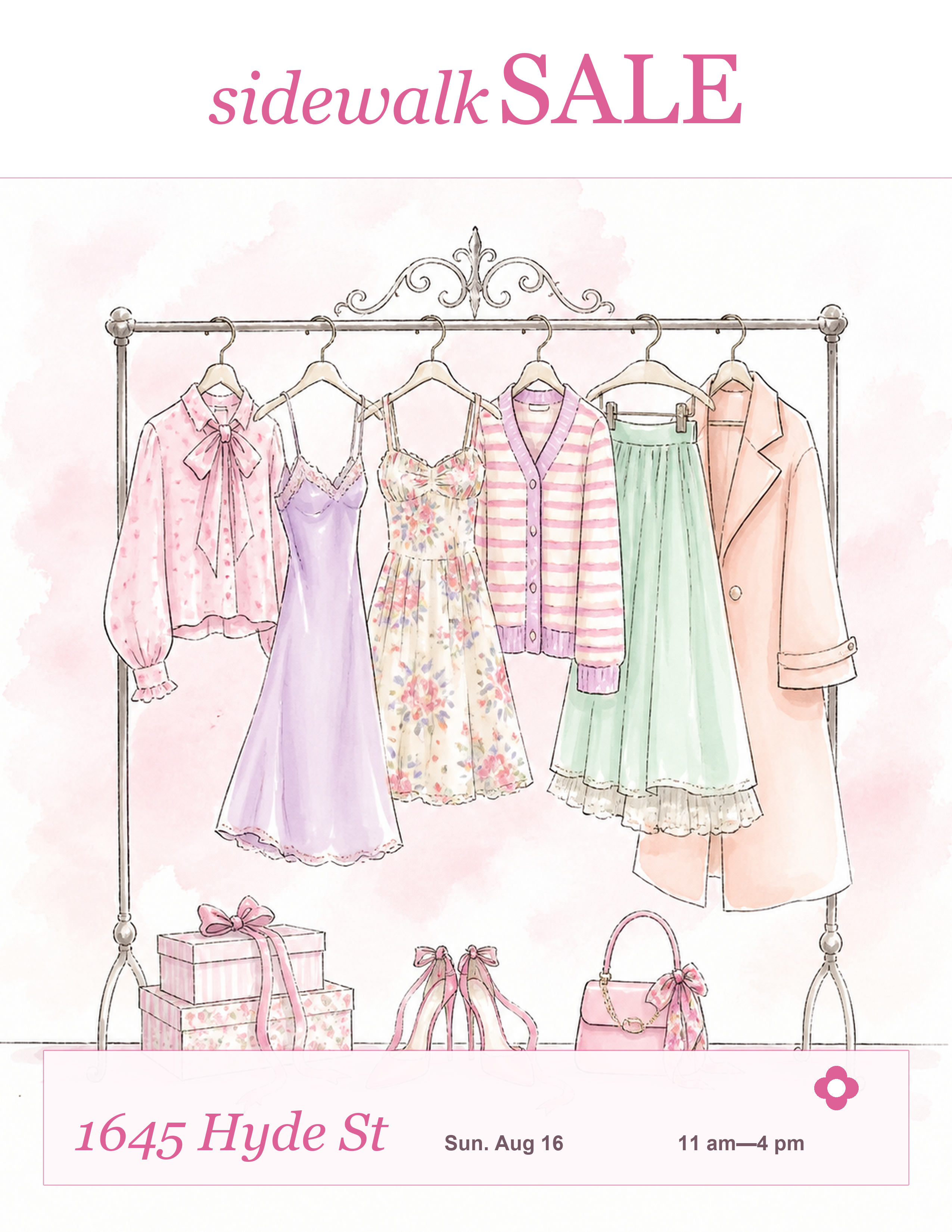 Closet Edit sidewalk sale poster for 1645 Hyde St, Sun. Aug 16, 11 am to 4 pm